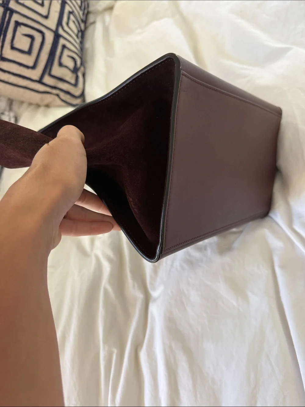 Burgundy Celine Leather and Suede Shoulder Bag with Gold Hardware